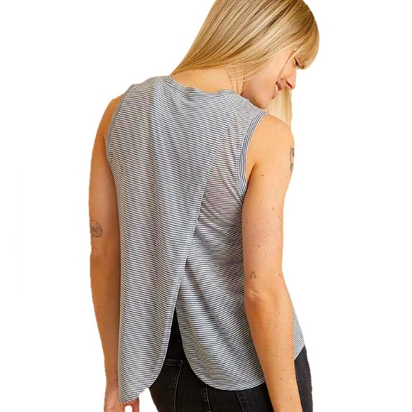 Marine Layer Striped Sleeveless Top, Tulip Back, Navy Blue/White, Lightweight,XL - Picture 2 of 16